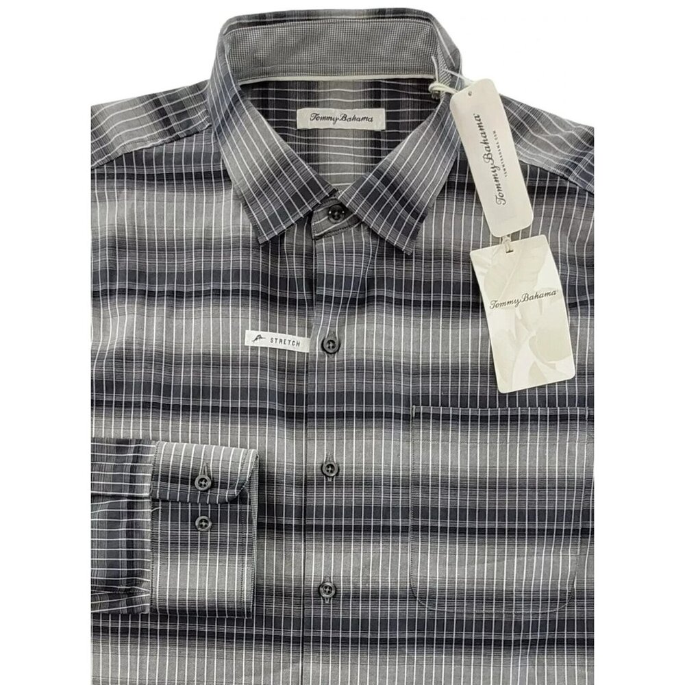 Tommy Bahama Men's Small Fog Grey Lazlo Ombre Stripe Silk Blend Shirt - Picture 8 of 9